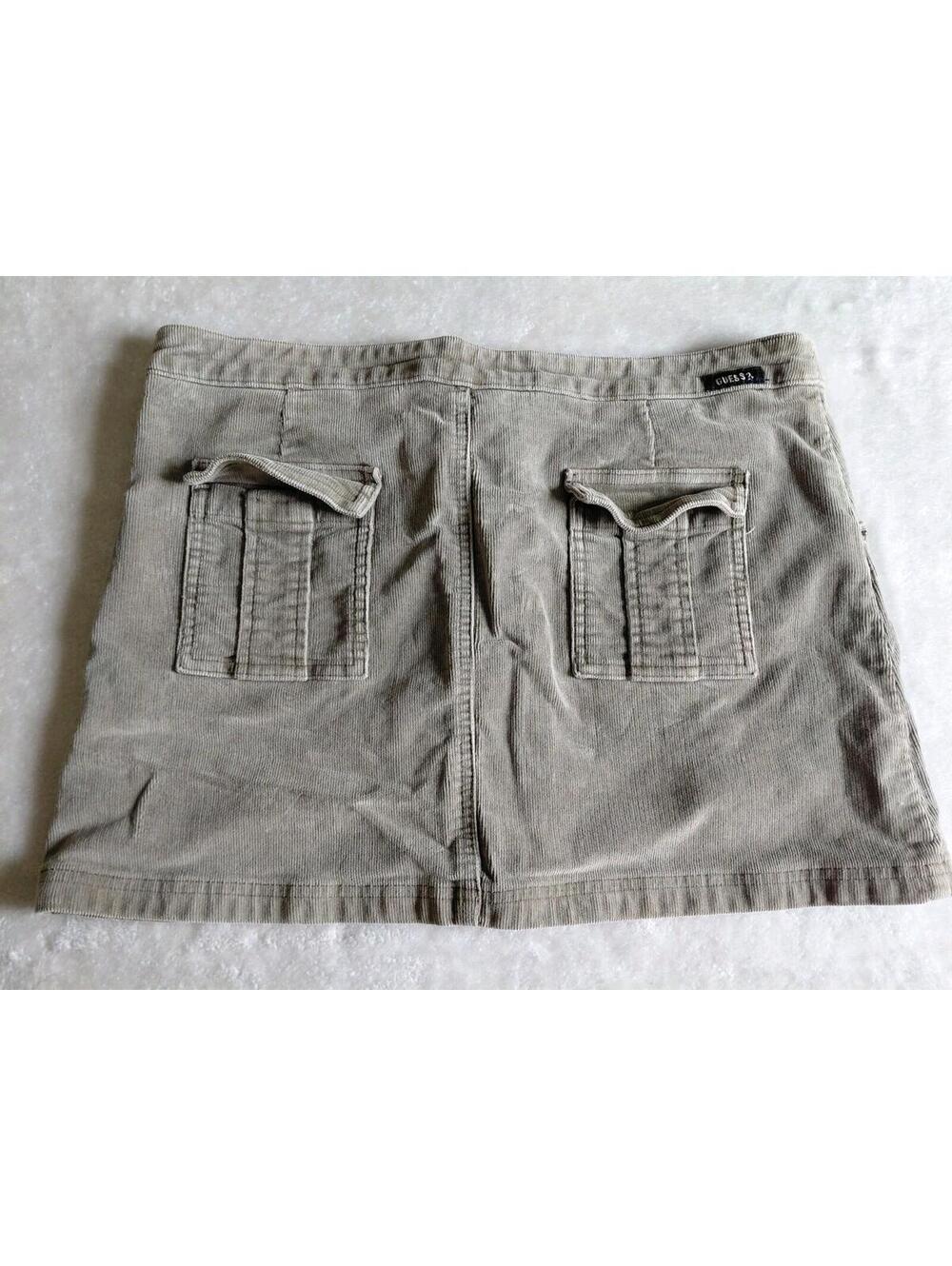 Vintage Y2K GUESS Brown Corduroy Mini Skirt Stretch Size 32 Taupe